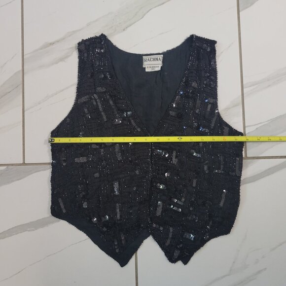 Sexy Vintage Rachna Black Sequin Vest in size Medium 90s y2k - Picture 3 of 5